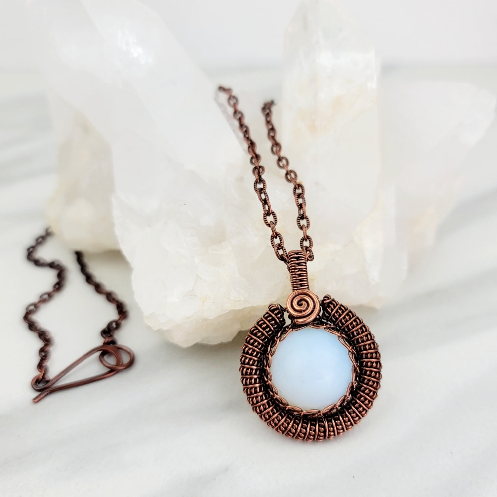 Opalite Necklace Jewelry Pendant Men Women Crystal Stone Copper Gift Handmade